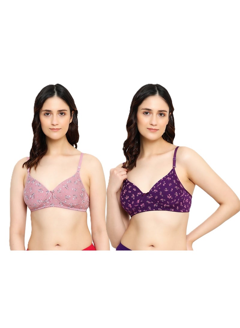 راجني حمالة صدر للنساء والفتيات المراهقات، مصنوعة من قماش مودال ليكرا فائق النعومة، قابلة للتمدد، تسمح بمرور الهواء، بدون خياطة، مبطنة، بدون أسلاك، بأشرطة قابلة للإزالة، بنقشة زهور، عبوة من قطعتين - Image 1